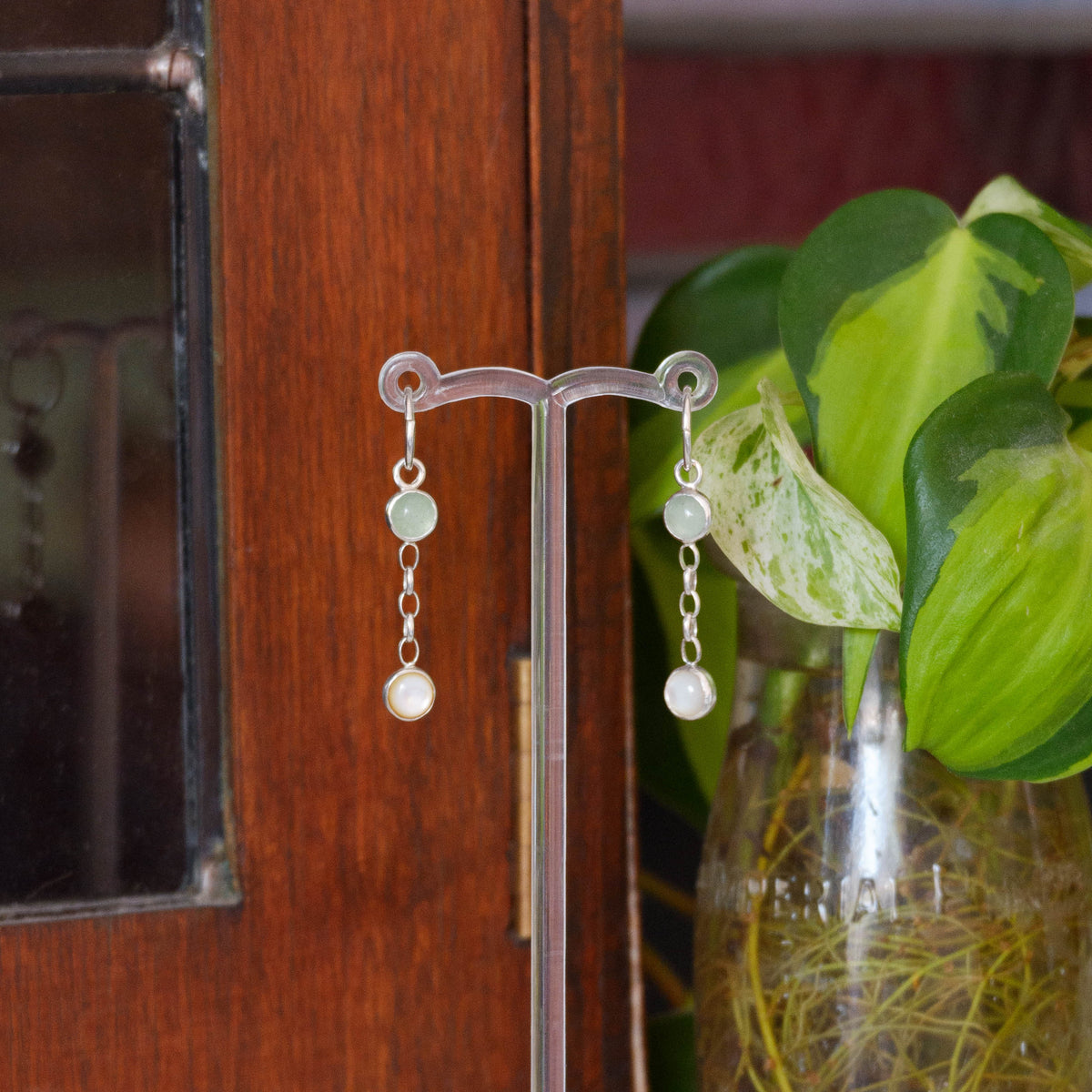 Mother of pearl and aventurine Ada dangles